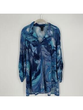 Ali Miles Top Women’s large L blue artsy   spring summer business office work